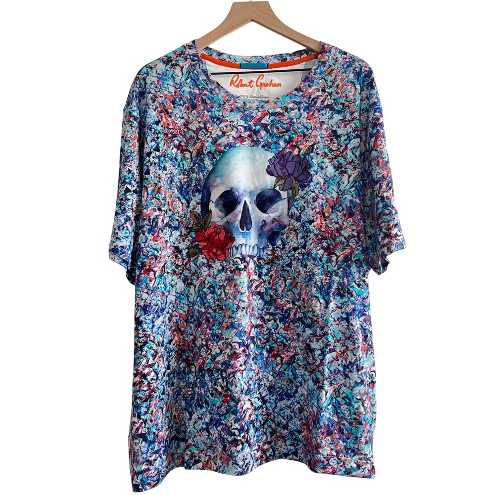 Robert Graham Glass Skull Graphic T-Shirt 3XL NWT Embroidered Floral Artsy